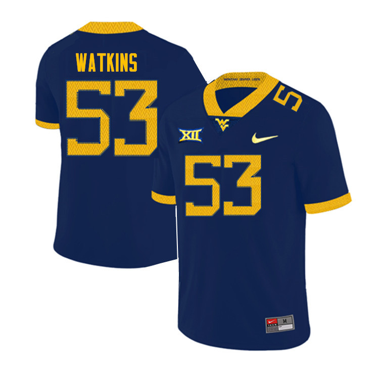NCAA Men's Eddie Watkins West Virginia Mountaineers Navy #53 Nike Stitched Football College Authentic Jersey MA23P53AB